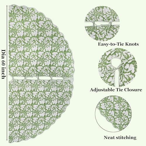 Ridhi Sage Green Hand Block Print Cotton Christmas Tree Skirt 70 Inch - Image 3