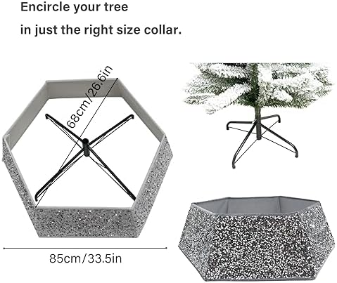 Silvergrey Christmas Tree Collar with Sparkling Sequins,Christmas Tree Collars for Atificial Trees, 33.5 Inch Christmas Tree Skirt, Xmas Tree Stand Base Cover,Holiday Home Decor Tree Ring(Large) - Image 5