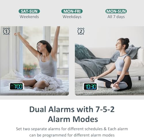 Odokee Digital Dual Alarm Clock for Bedroom with 0-100% Dimmable Display | RGB Electric Alarm Clock for Kids with Weekday/Weekend Mode - Loud Alarm for Heavy Sleepers with 5 Sounds Adjustable Volume - Image 4
