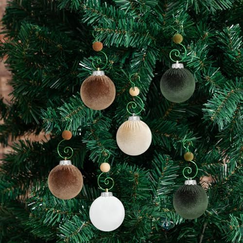 Cinnvoice 24 Pcs Velvet Christmas Ornament Hooks Christmas Tree Decorative Shaped Hangers Green Wire Swivel Ornament Metal Hooks with Velvet Beaded for Crafts Xmas Tree Decoration - Image 5