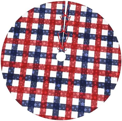 July 4th Patriotic American Flag Plaid Red Blue White 36 Inch Christmas Tree Skirt Carpet Mat Funny Party Decor Supplies for Xmas Halloween Decorations Occasion Ornament by LUMANSITTER