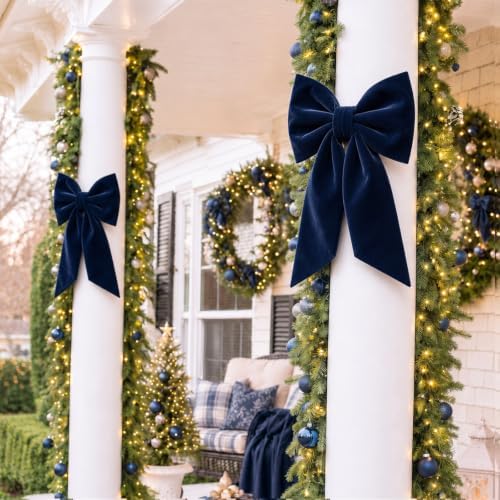 HunnmingRe Large Navy Blue Velvet Bow Christmas Tree Topper 30 Inches - Image 5