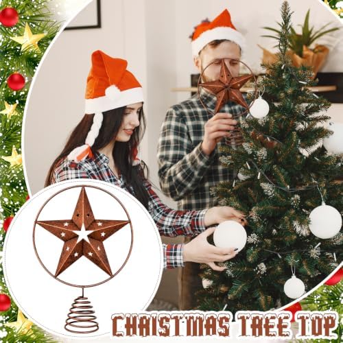 Halloscume Rustic Circle Star Christmas Tree Topper 7.8 Inch Western Christmas Tree Topper Farmhouse Metal Hollow Star Xmas Trees Ornament for Holiday Barn Farmhouse Rustic Country Home Decoration - Image 3