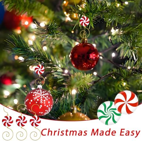 20 Pcs Christmas Ornament Hooks Metal Candy Cane Swirl Hangers with Red White Striped Design for Tree Decorations Holiday Party Hanging Decor Supplies - Image 3