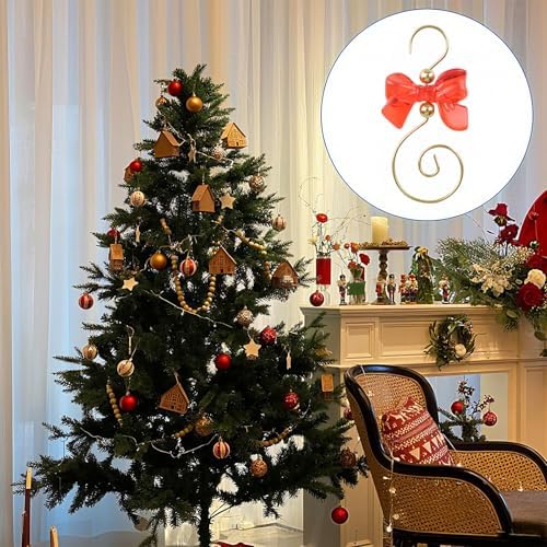 INCREWAY 30 Pcs Red Bow Ornament Hook Christmas Ornament Hook S-Shaped Hanger Crystal Jeweled Swirl for Crafts Xmas Decoration (Golden) - Image 5