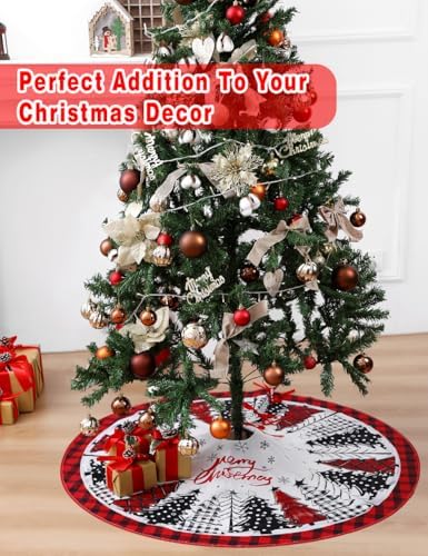 Multiwins Christmas Tree Skirt 48 Inch, Red and Black Buffalo Plaid with Snowflake Design, Thick Flannel Fabric, Rustic Farmhouse Xmas Tree Skirt for Holiday Decorations, Indoor Christmas Party - Image 3