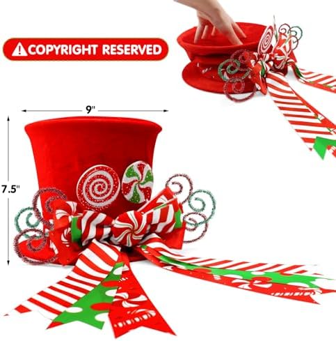 CiyvoLyeen Candy Canes Christmas Tree Topper Red Hat Bow Xmas Decoration - Image 3