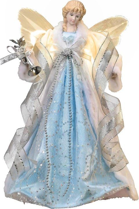 Valery Madelyn Lighted Christmas Tree Topper Angel with Timer, 16 Inch Blue and Silver Fabric Angel Tree Topper with Lights for Christmas Tree Decoration Indoor, Battery Operated by ValeryMadelyn
