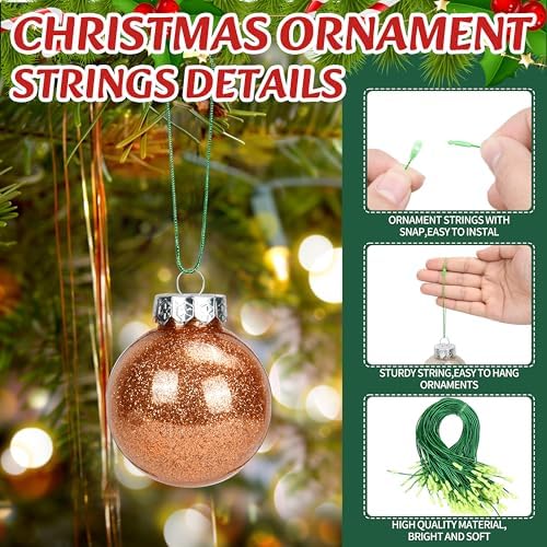 Palonu 480 Pcs Christmas Ornament Hooks, Ornament Hangers with Snap Ornament String for Christmas Tree Holiday Party Hanging Ribbon Decorations Ropes Easy and Fast Locking (Green) - Image 3