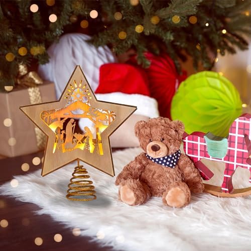 GHOSTMAGIC 3D Wooden Nativity Christmas Tree Star Topper Lighted, LED Xmas Decor Ornaments for Indoor - Image 6