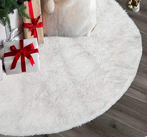 AOGU 48 Inch Faux Fur Christmas Tree Skirt White Shiny Plush Skirt for Merry Christmas Party Christmas Tree Decoration by AOGU