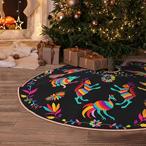 DKJlitter Christmas Tree Skirt 30 Inch, Folk Mexican Otomi Style Pattern by DKJlitter