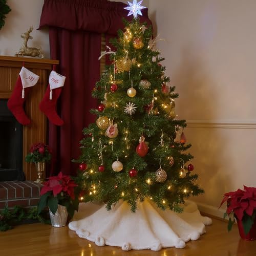 Halloscume 36 Inch Classic Faux Fur Christmas Tree Skirt White Plush - Image 5