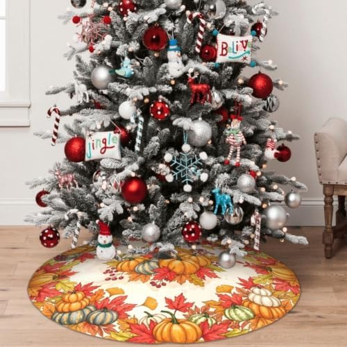 Fall Pumpkin Maple Leaf Christmas Tree Skirt, 48 inch (Color 1, 48") - Image 6