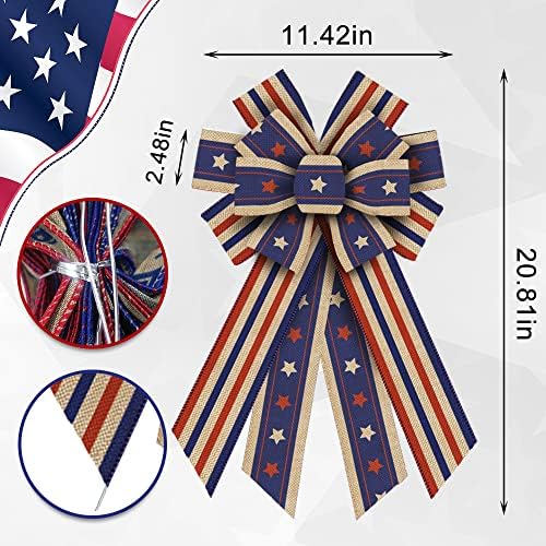4th of July Wreath Bows Patriotic Decor Bows for Wreath, America Flag Strip Memorial Day Decorations Bow for Front Door Independence Day Patriotic Tree Topper Decor Indoor Outdoor Supplies - Image 2