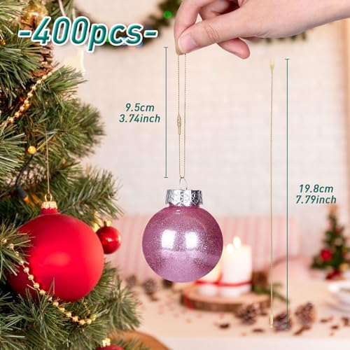 GWHOLE 400Pcs Christmas Ornament Hooks, Chrsitmas Ornament Hangers String with Snap Fastener for Hanging Christmas Ornaments Crafts Gift Tag (Gold, Silver, Red, Green) - Image 2