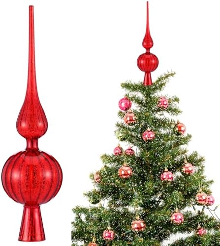 Gejoy 12" Mercury Glass Christmas Tree Topper,Classic,Red by Unknown