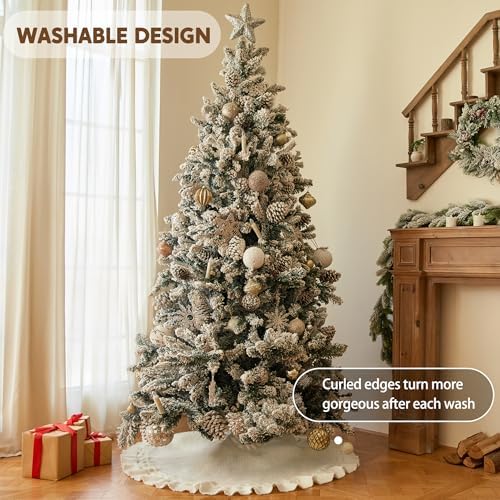 48 inches White Knitted Christmas Tree Skirt - Image 5
