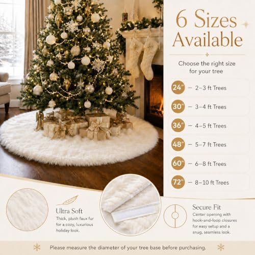 AOGU 30 Inch Faux Fur Christmas Tree Skirt White Plush Skirt for Merry Christmas Party Christmas Tree Decoration - Image 4