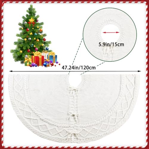 YUJUN 48 in White Christmas Knitted Tree Skirt for Xmas Home Decoration - Image 2