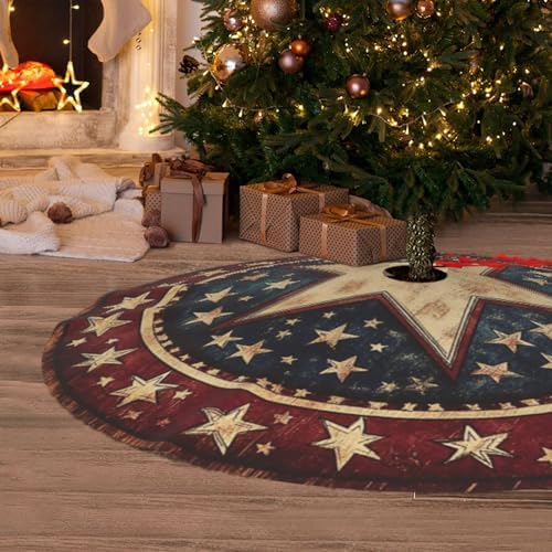 July 4th American Flag Patriotic Retro Wooden Christmas Tree Skirt 36 Inch Rustic USA Independence Day Tree Mat Party Decor Supplies for Holiday Home Decorations - Image 6