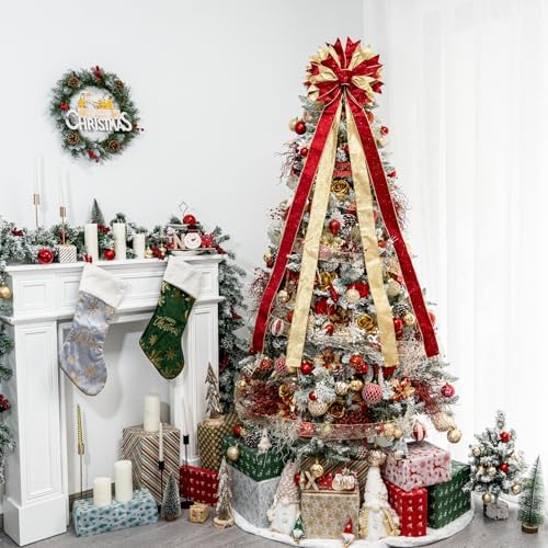 Hismir Large Christmas Tree Topper Bow，Red & Gold 53x13 Inches - Image 5