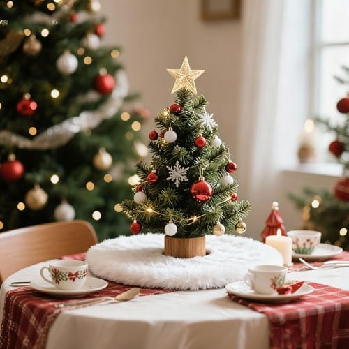 Konsait Plush Christmas Tree Skirt - Round Snow White Xmas Tree Mat Base Cover for Holiday Home Decorations,19Inch/50CM - Image 5