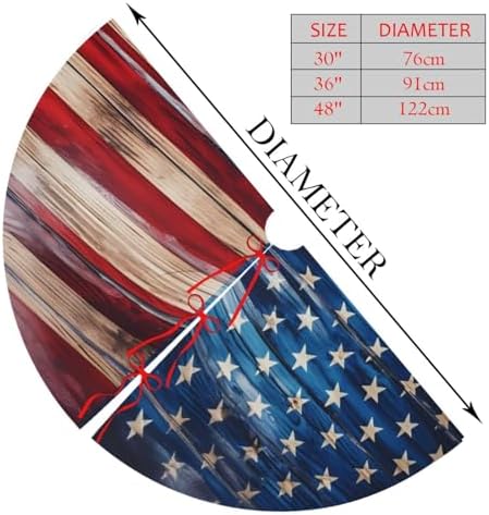 Retro American Flag Tree Skirts Xmas Ornaments, Tree Mat for Christmas Party Holiday All Occasions 48" - Image 2