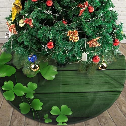 Christmas Tree Skirt, St Patrick's Day Sparkle Clovers Shamrocks Wood Xmas Large Tree Mat, Party Decorations 48" inches - Image 4