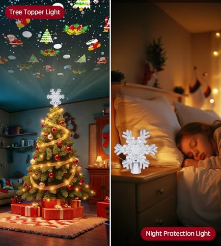 Christmas Tree Topper Lighted Decorations, Built-in Led 360° Rotating Projector Lights, Silver Spangles Plug in for Indoor Home Xmas New Year Party Holiday Night Tree Decor - Image 4