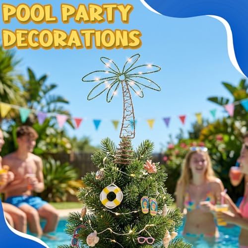 12" Metal Palm Coconut Summer Tree Topper Decor with LED Lights - Image 5