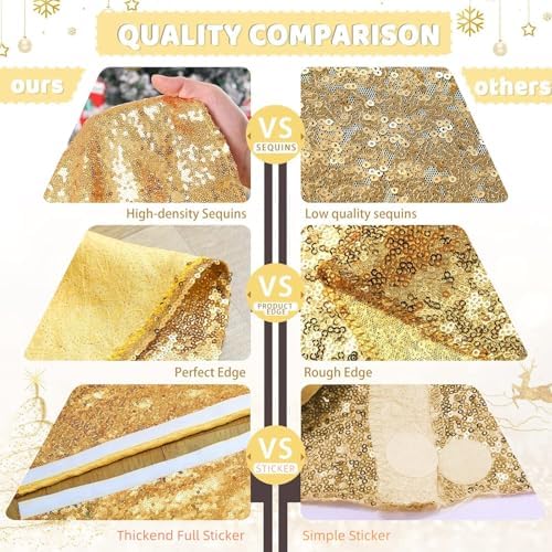 Gold Christmas Tree Skirt 24 Round Mini Tree Skirt Sequin Glitter Xmas Mats - Image 5