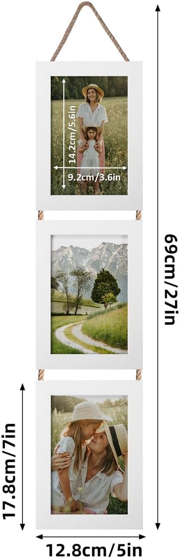 Lavezee 4x6 White Hanging Collage Picture Frames Set of 2, 6 Opening Vertical Frame Made to Display 4 by 6 Inch Photo for Wall Decor, Gifts for Valentine's Day Wedding Birthday Mother's Day