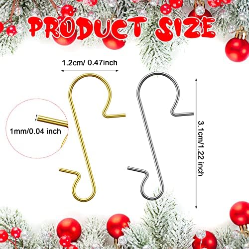 Tatuo 400 Pieces Christmas Ornament Hooks Ornament Hangers Xmas Metal Wire Hooks with Storage Box for Christmas Tree Decoration (Gold,Silver) - Image 2