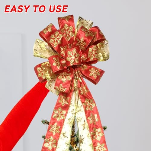 Decorations Christmas Tree Topper, Large Glittered Snow Flakes Decor Bow with Glitter Satin Streamer Christmas Ornament for Your Christmas Indoor Party Holiday Decoration & Gift, 48x13.8 Inch - Image 6