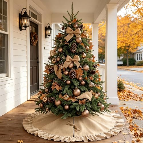 yuboo 48 Inch Burlap Christmas Tree Skirt with Ruffle Border - Image 4