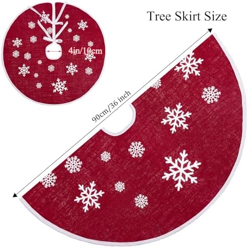 30 Inch Red Burlap Christmas Tree Skirt with White Snowflakes - Image 2