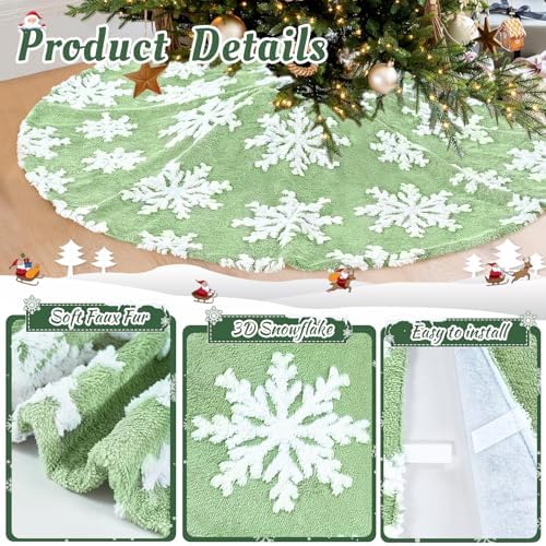 48 Inch Green Tree Skirt Snowflakes Large Tree Skirts Faux Fur Christmas Tree Skirts for Round Xmas Tree Blanket Indoor Home Party Decor - Image 3