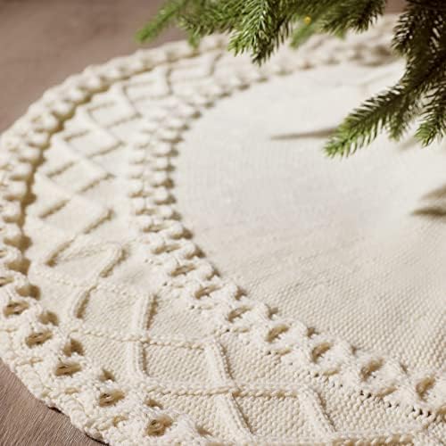 NIBESSER White Knit Tree Skirt 48" - Ivory Knitted Christmas Tree Skirt Mat for Home Party Holiday Ornaments Christmas Decorations by NIBESSER