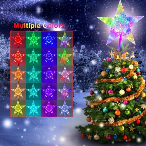 Christmas Tree Topper Star 9.0" LED Lighted Star Tree Top w/Remote Control, 128 Light Modes, Color Changing, Dimmable, Timer, USB Plug in, Wire 16.4Ft Treetop for Xmas Holiday Party Gift Decorations - Image 2