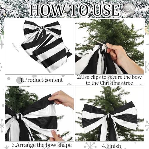 Soulchen 16 x 46 Inch Black and White Halloween Christmas Tree Topper Bow - Image 4