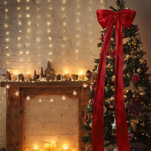 Daifunli 24 x 79 Inches Giant Satin Bow Christmas Tree Topper,Wine Red - Image 3