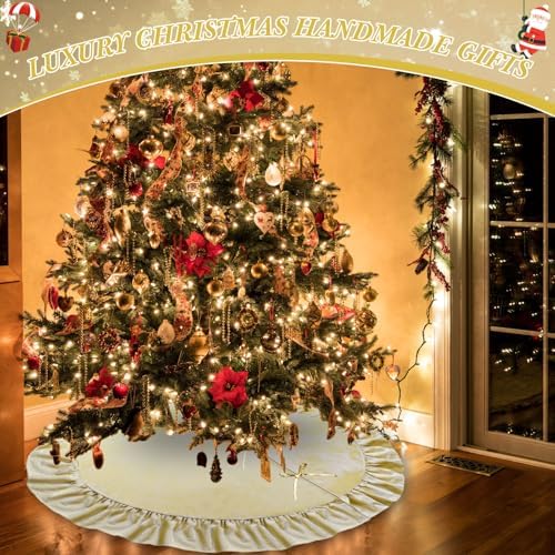 48 Inches Velvet Christmas Tree Skirt Decorations Gold Luxury Xmas Fur Plush Skirts for Merry Christmas Party Rustic Vintage Holiday Home Winter - Image 2