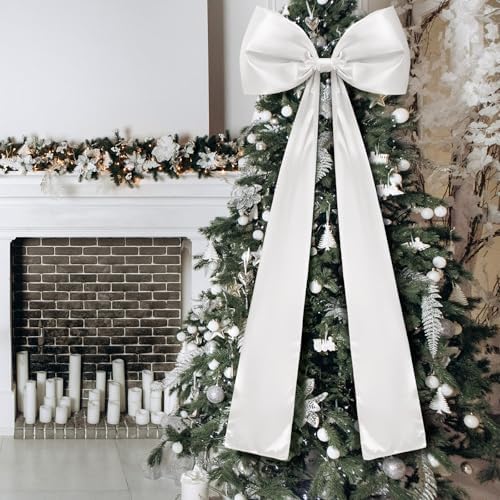 Daifunli 20 x 47 Inches Giant Satin Bow Christmas Tree Topper,White - Image 5