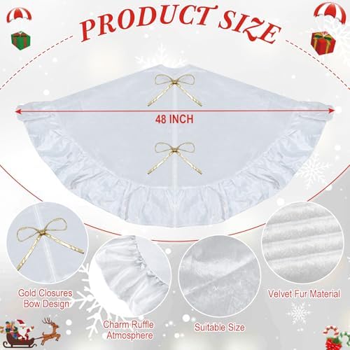 48 Inches Velvet Christmas Tree Skirt Decorations Cream White Luxury Xmas Fur Plush Skirts for Merry Christmas Party Rustic Vintage Holiday Home Winter - Image 2