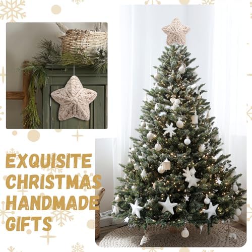 Syhood 10 Inch Star Christmas Tree Topper Crochet Chunky Yarn Star Xmas Decor for Christmas Tree Ornament Farmhouse Holiday Party Decoration, Cream White - Image 6
