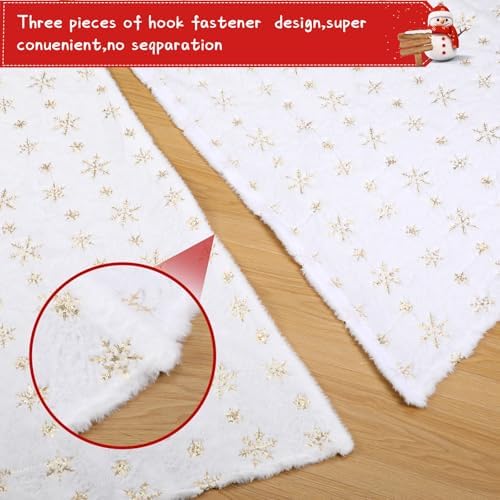 Libima 100 Inches Large Christmas Tree Skirt Faux Fur Xmas Tree Skirt White Plush Velvet with Gold Sequins Snowflakes for Xmas Decorations Merry Christmas Party Winter Holiday Ornaments - Image 4