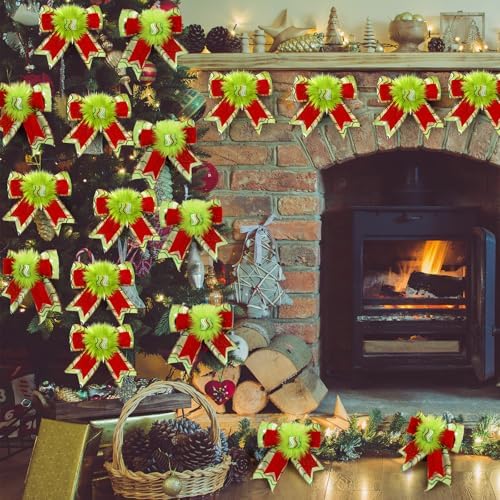 Knitgrip 24 Pcs Christmas Bows Lime Green Red Dots Fluffy Topper,Fresh - Image 5