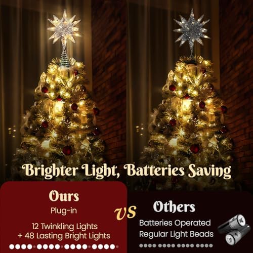 Luxspire Christmas Tree Topper, 3D Starburst Lighted Tree Topper, Plug in Christmas Star with Timer, Light Up Xmas Vintage/Modern Decorations for Holiday, Silver - Image 3