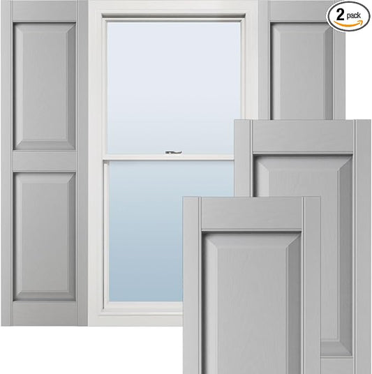 Ekena Millwork Lifetime Vinyl LP2S12X04300PG Standard Two Equal Panel Vinyls, Raised Panel Vinyl Shutters, w/Installation Shutter-Lok's & Matching Screws (Per Pair), 12"W x 43"H, Paintable